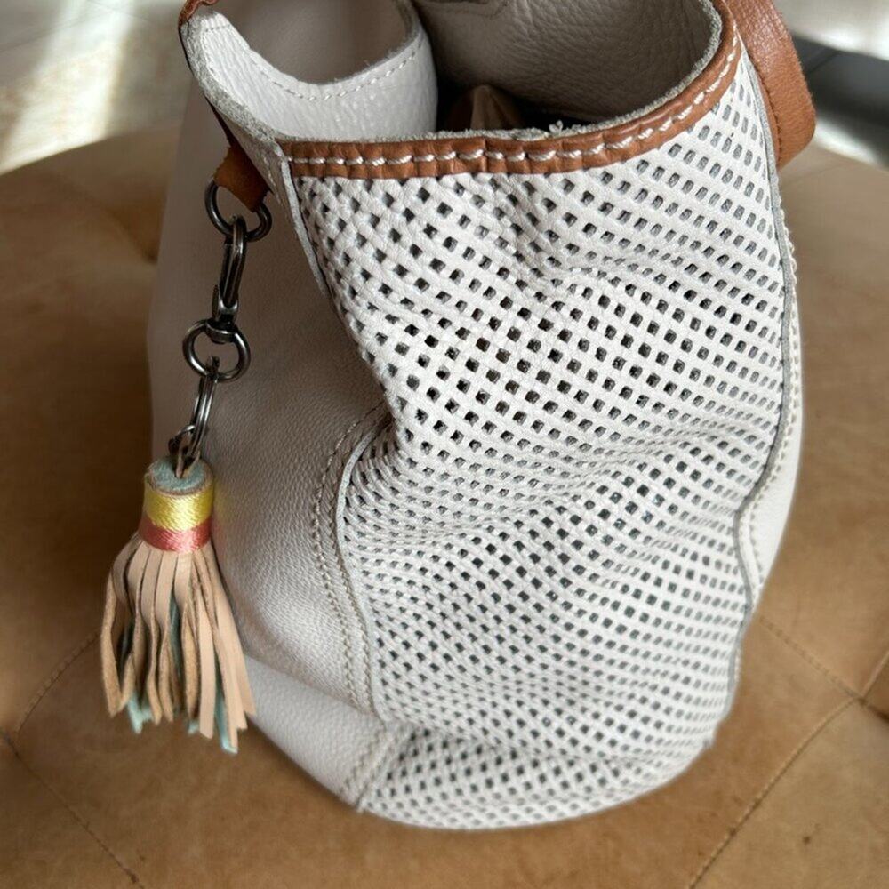 Boho Resort Genuine Leather Slouchy Tote Hobo Bag Tassle White - Picture 4 of 16
